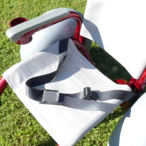 Seatbelt for red Sand Rider beach wheelchair